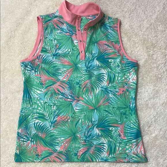 Ruby Rd. Womens Palm Ridge Tropical Print Sleeveless Polo Top Sz M - Picture 1 of 6